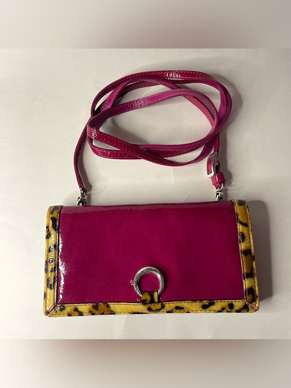 RARE Brighton Magenta Cheetah Animal Print Wallet Y2K Clutch Rave Pearl 8x4"